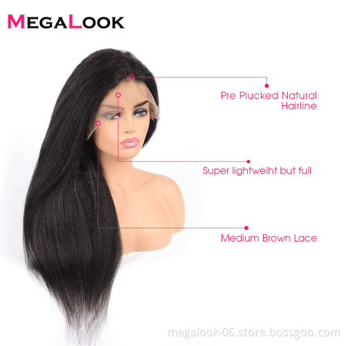 Cheap Virgin Human Hair Light Italian Yaki Kinky Straight Front Lace Wig For Black Women